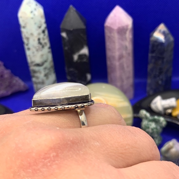 Comfort Curl Natural Blue Opal Adjustable Ring! .925 Sterling Silver Overlay - Picture 12 of 17